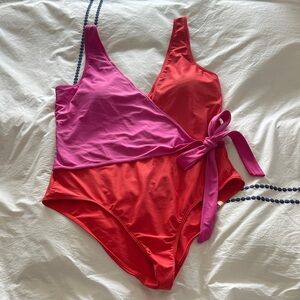 summersalt The perfect wrap Two-Tone Pink & Red One-Piece Swimsuit with Side Tie